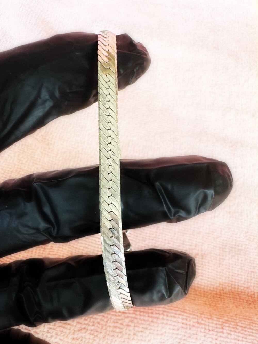 VTG Chunky 925 Italian Sterling Silver Herringbon Bracelet  7.5 inches  7.31g TW - Picture 5 of 6
